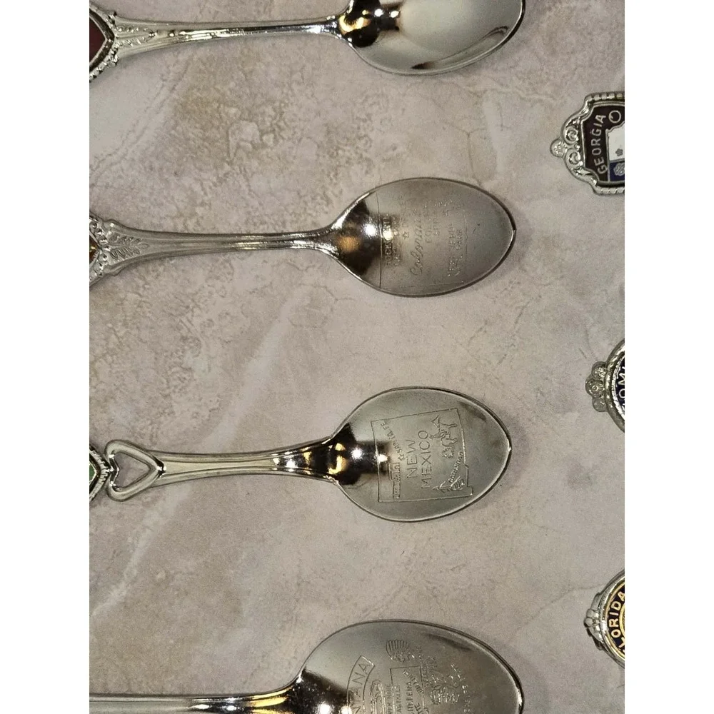 Vintage State‎ Souvenir Spoon Lot Silver Tone Enamel Travel Collectible Set